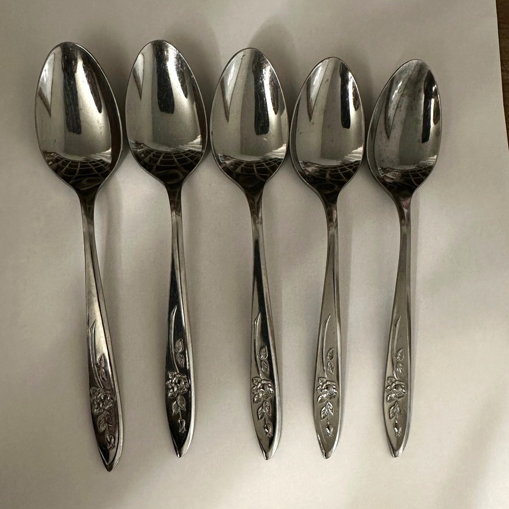 Koba Japanese Stainless Steel Teaspoons Set of 7 Single Rose Pattern 6 inch